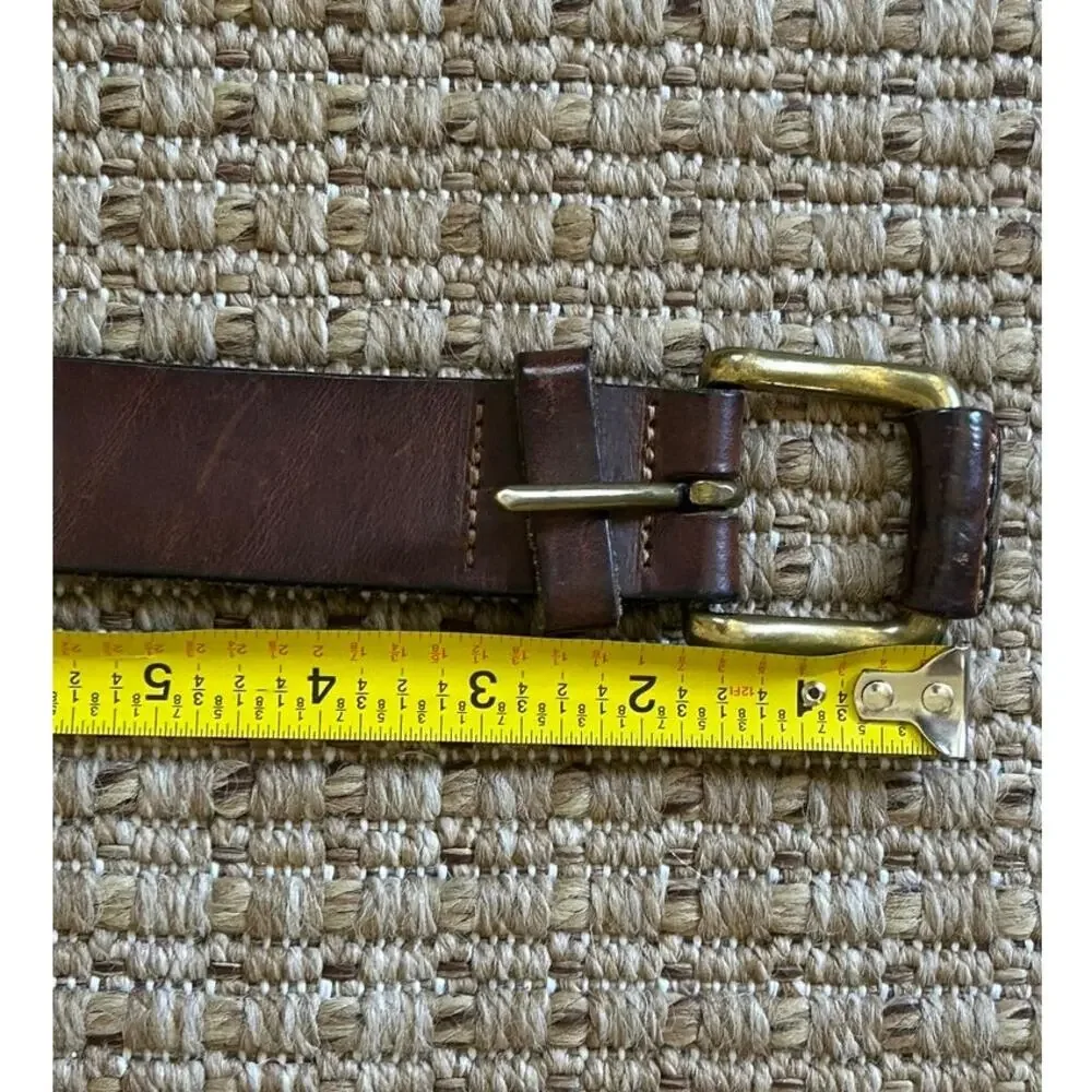 Vintage 70s Thick Brown Leather Belt Solid Brass Buckle Boho